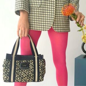 Tommy Hilfiger Black and Cream Logo Tote EUC